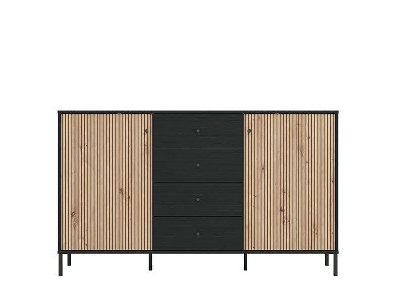 Clifton Slatted Artisan Oak Effect And Black Sideboard