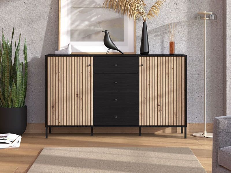 Clifton Slatted Artisan Oak Effect And Black Sideboard