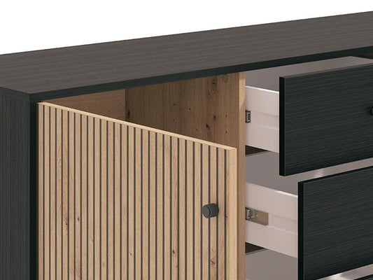 Clifton Slatted Artisan Oak Effect And Black Sideboard