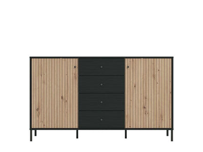 Clifton Slatted Artisan Oak Effect And Black Sideboard